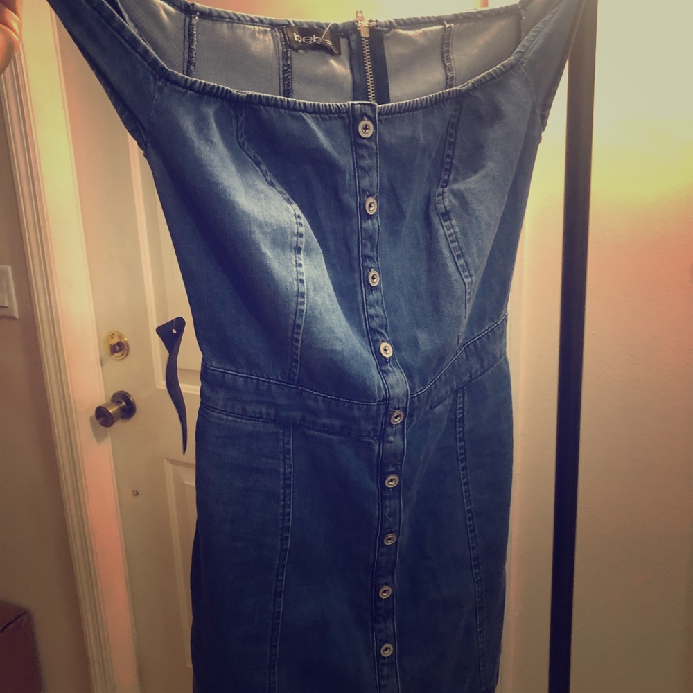 Bebe jean dress off the shoulder